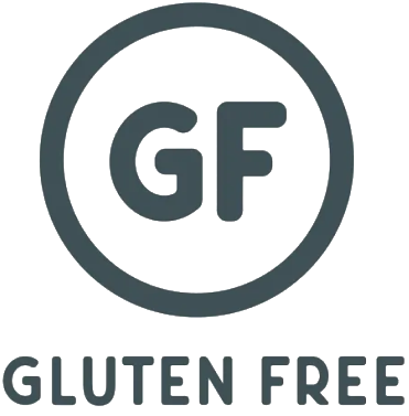'Gluten-free symbol with 'GF' in a circle above the words 'Gluten Free'.'